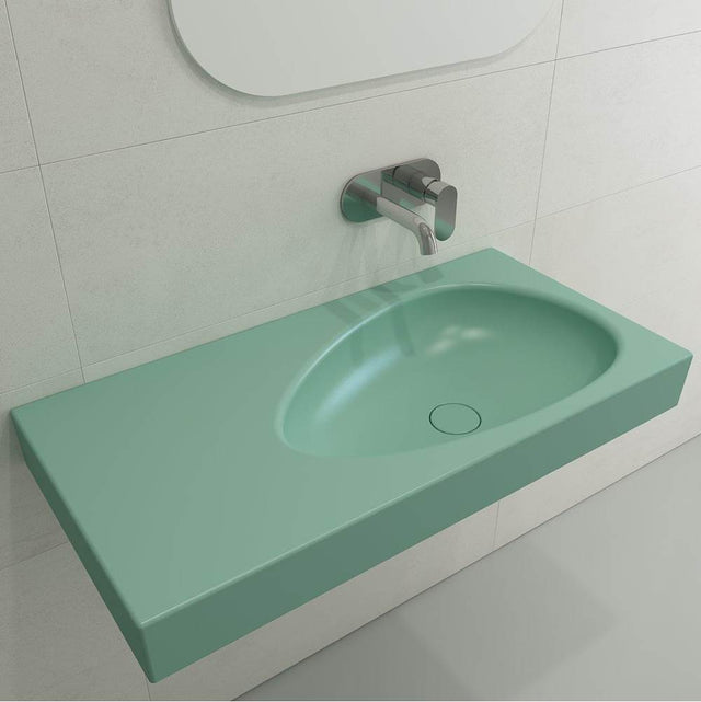 BOCCHI - Etna Wall-Mounted Sink Fireclay 35.5 in. with Matching Drain Cover in Matte Mint Green - Matte Mint Green