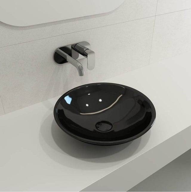 BOCCHI - Venezia Vessel Fireclay 15.75 in. with Matching Drain Cover in Black - Black