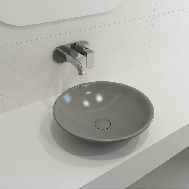BOCCHI - Venezia Vessel Fireclay 15.75 in. with Matching Drain Cover in Matte Gray - Matte Gray