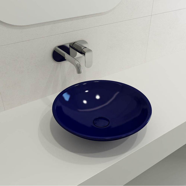BOCCHI - Venezia Vessel Fireclay 15.75 in. with Matching Drain Cover in Sapphire Blue - Sapphire Blue