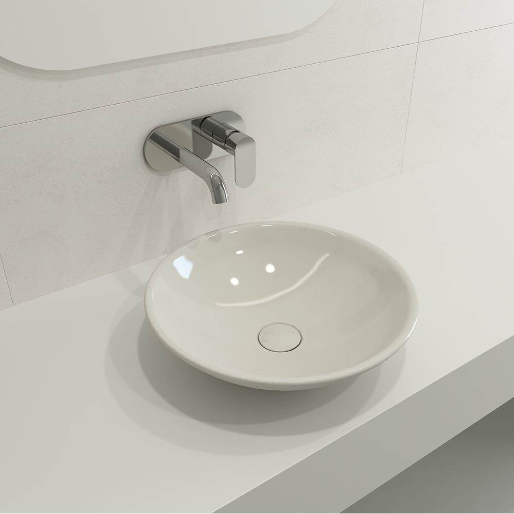BOCCHI - Venezia Vessel Fireclay 15.75 in. with Matching Drain Cover in Biscuit - Biscuit