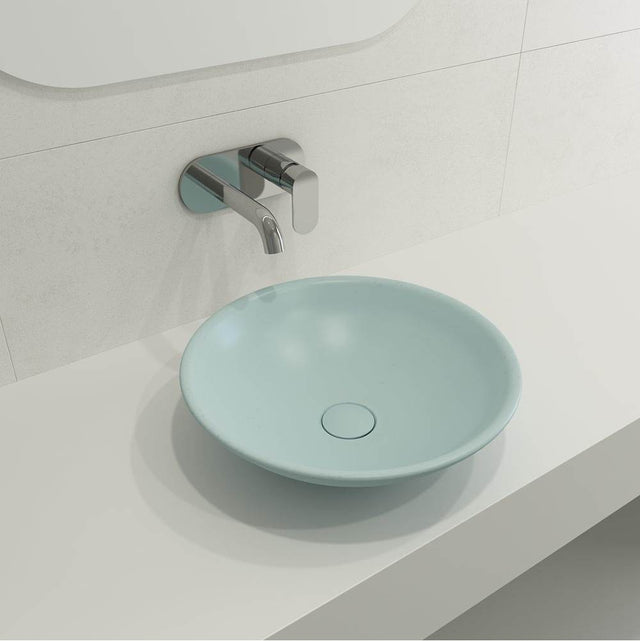BOCCHI - Venezia Vessel Fireclay 15.75 in. with Matching Drain Cover in Matte Ice Blue - Matte Ice Blue