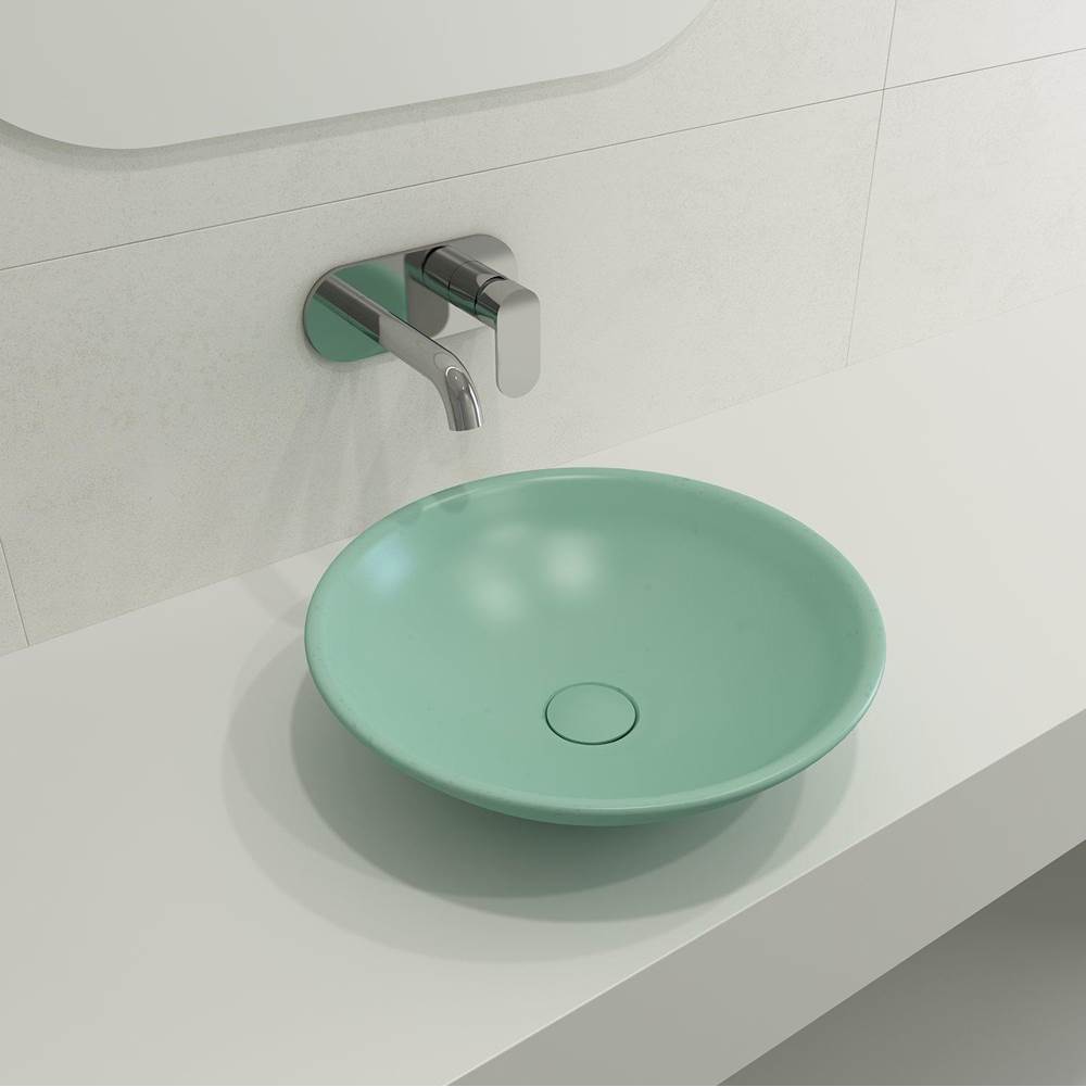BOCCHI - Venezia Vessel Fireclay 15.75 in. with Matching Drain Cover in Matte Mint Green - Matte Mint Green