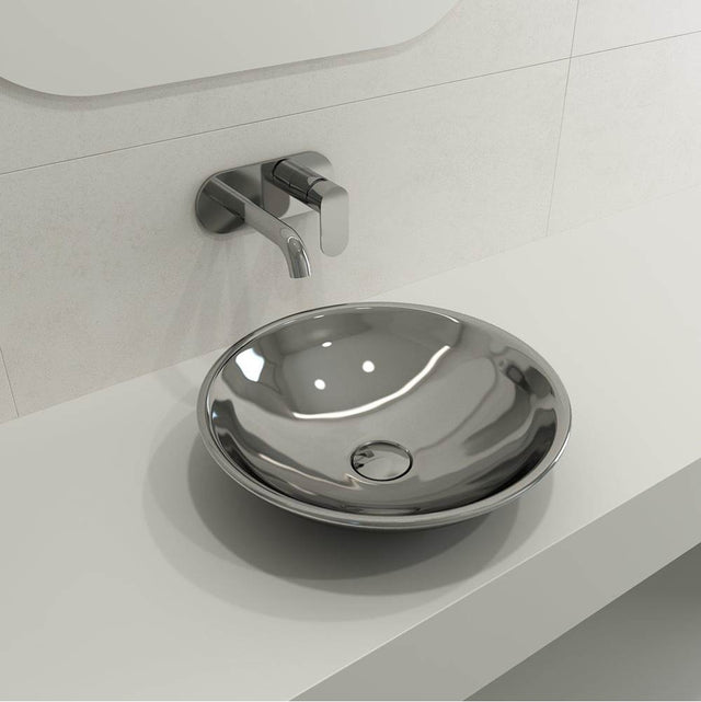 BOCCHI - Venezia Vessel Fireclay 15.75 in. with Matching Drain Cover in Platinum - Platinum