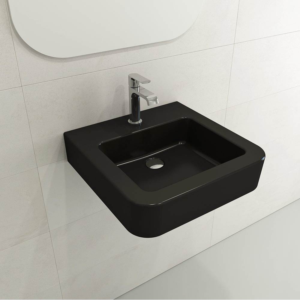 BOCCHI - Parma Wall-Mounted Sink Fireclay 19.75 in. 1-Hole with Overflow in Matte Black - Matte Black