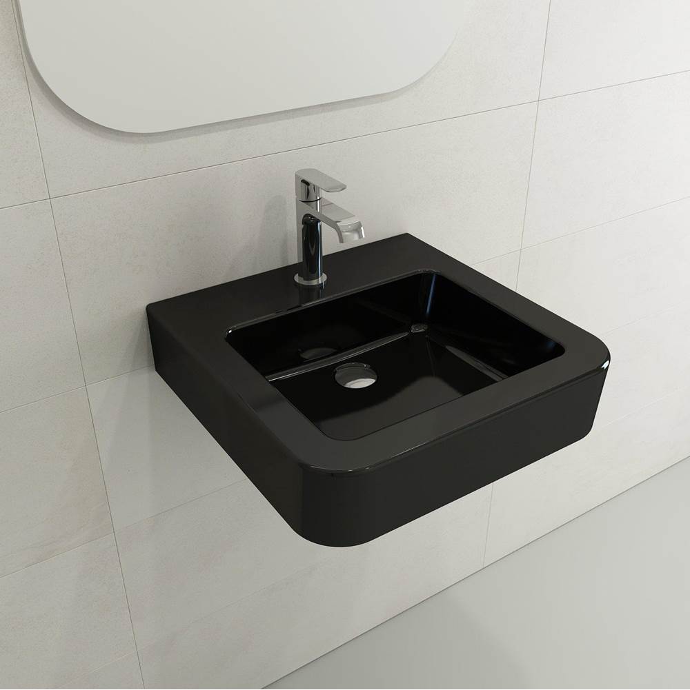 BOCCHI - Parma Wall-Mounted Sink Fireclay 19.75 in. 1-Hole with Overflow in Black - Black