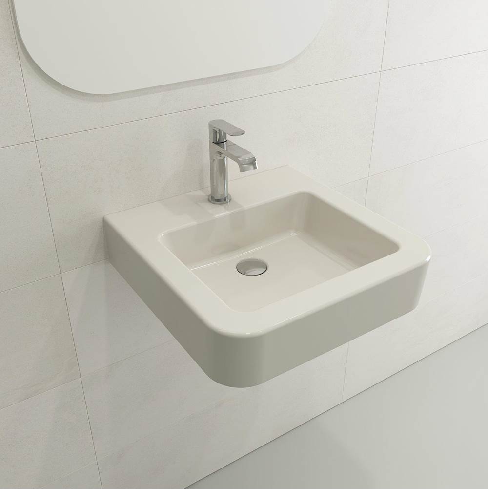 BOCCHI - Parma Wall-Mounted Sink Fireclay 19.75 in. 1-Hole with Overflow in Biscuit - Biscuit