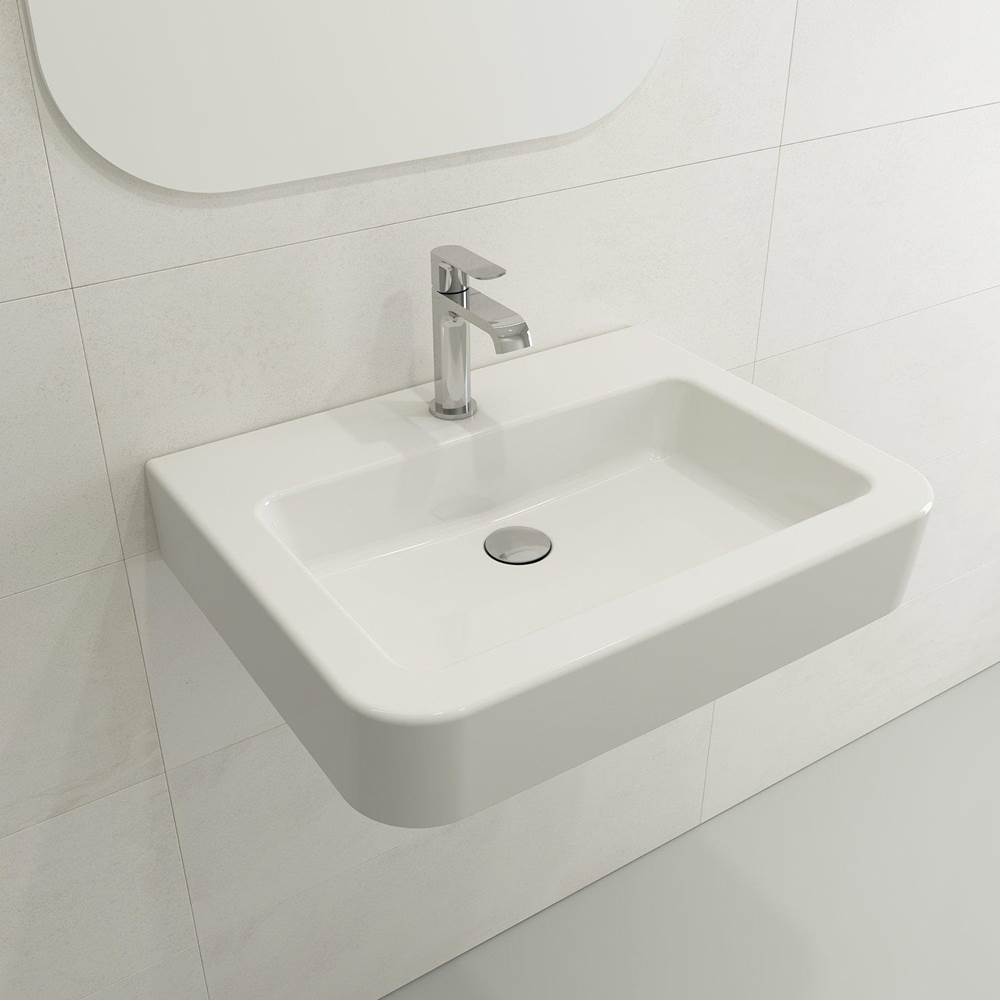 BOCCHI - Parma Wall-Mounted Sink Fireclay 25.5 in. 1-Hole with Overflow in White - White