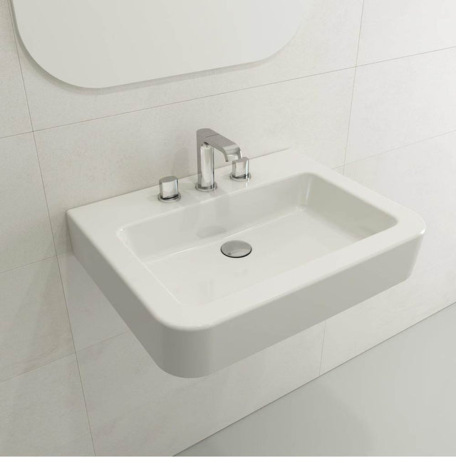BOCCHI - Parma Wall-Mounted Sink Fireclay 25.5 in. 3-Hole with Overflow in White - White
