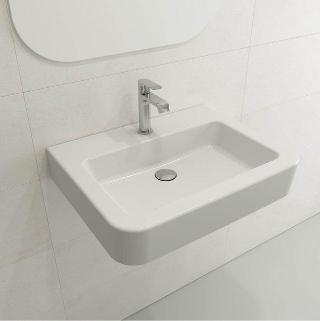 BOCCHI - Parma Wall-Mounted Sink Fireclay 25.5 in. 1-Hole with Overflow in Matte White - Matte White
