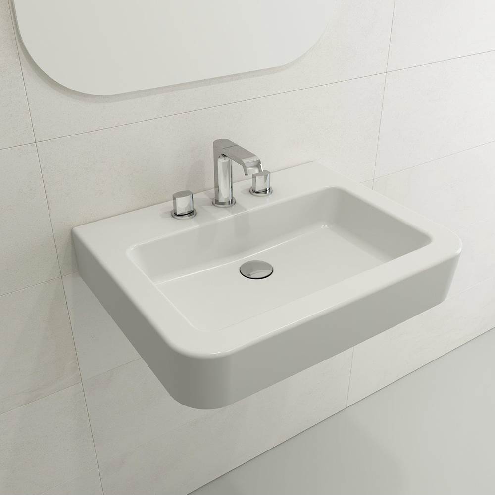 BOCCHI - Parma Wall-Mounted Sink Fireclay 25.5 in. 3-Hole with Overflow in Matte White - Matte White