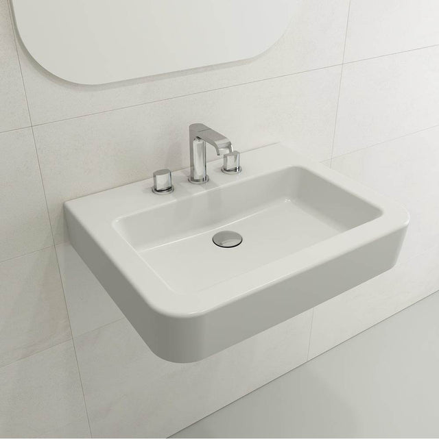 BOCCHI - Parma Wall-Mounted Sink Fireclay 25.5 in. 3-Hole with Overflow in Matte White - Matte White