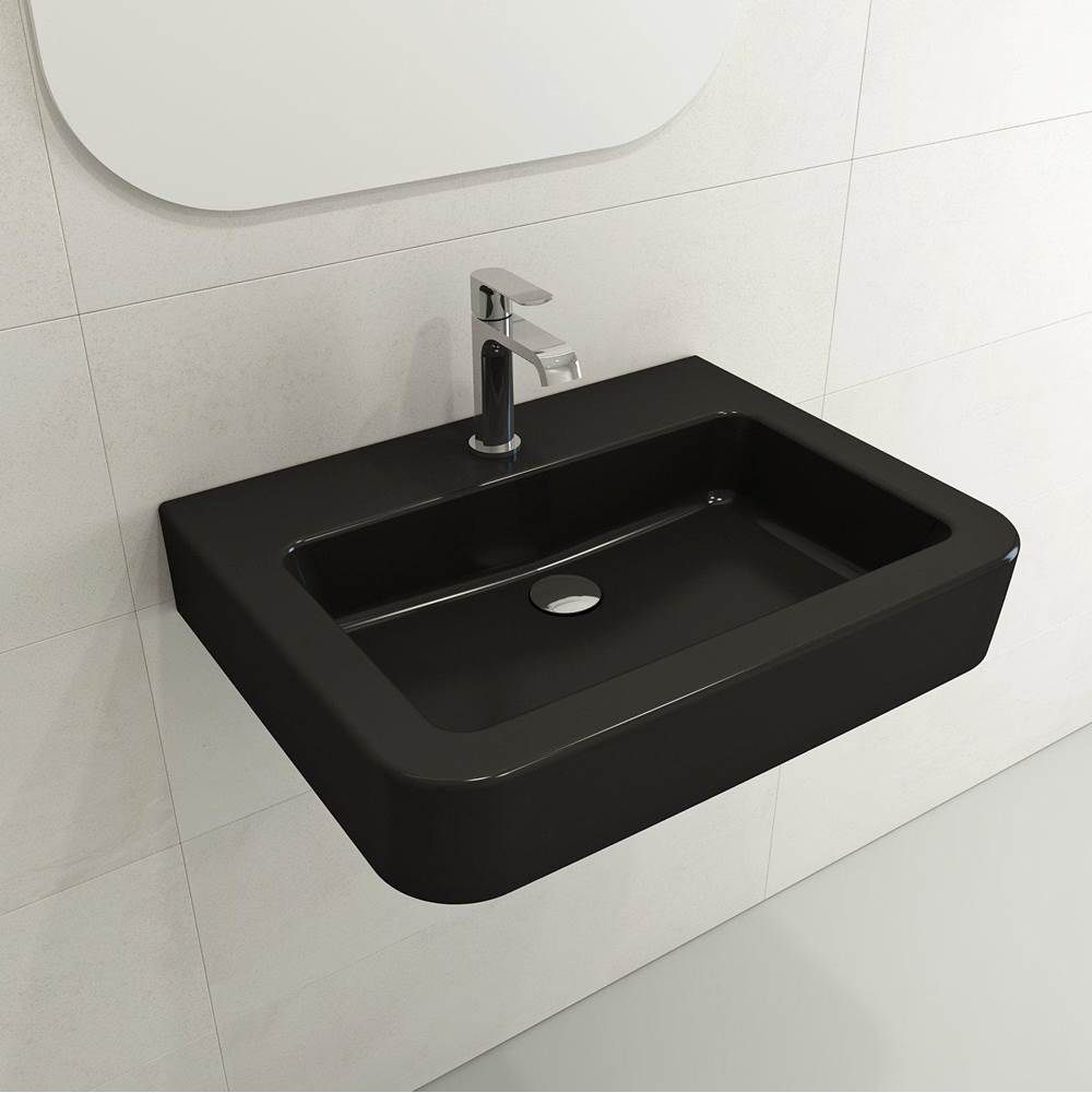 BOCCHI - Parma Wall-Mounted Sink Fireclay 25.5 in. 1-Hole with Overflow in Matte Black - Matte Black
