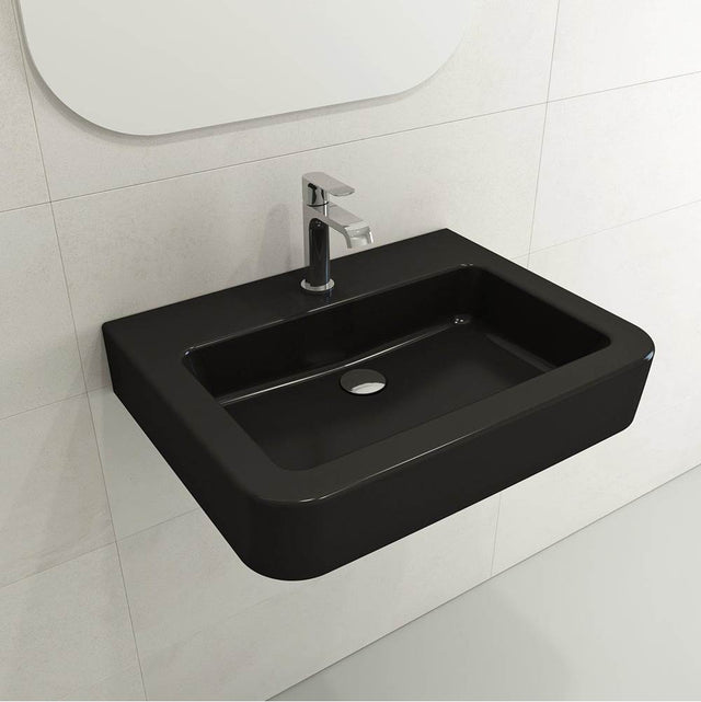 BOCCHI - Parma Wall-Mounted Sink Fireclay 25.5 in. 1-Hole with Overflow in Matte Black - Matte Black