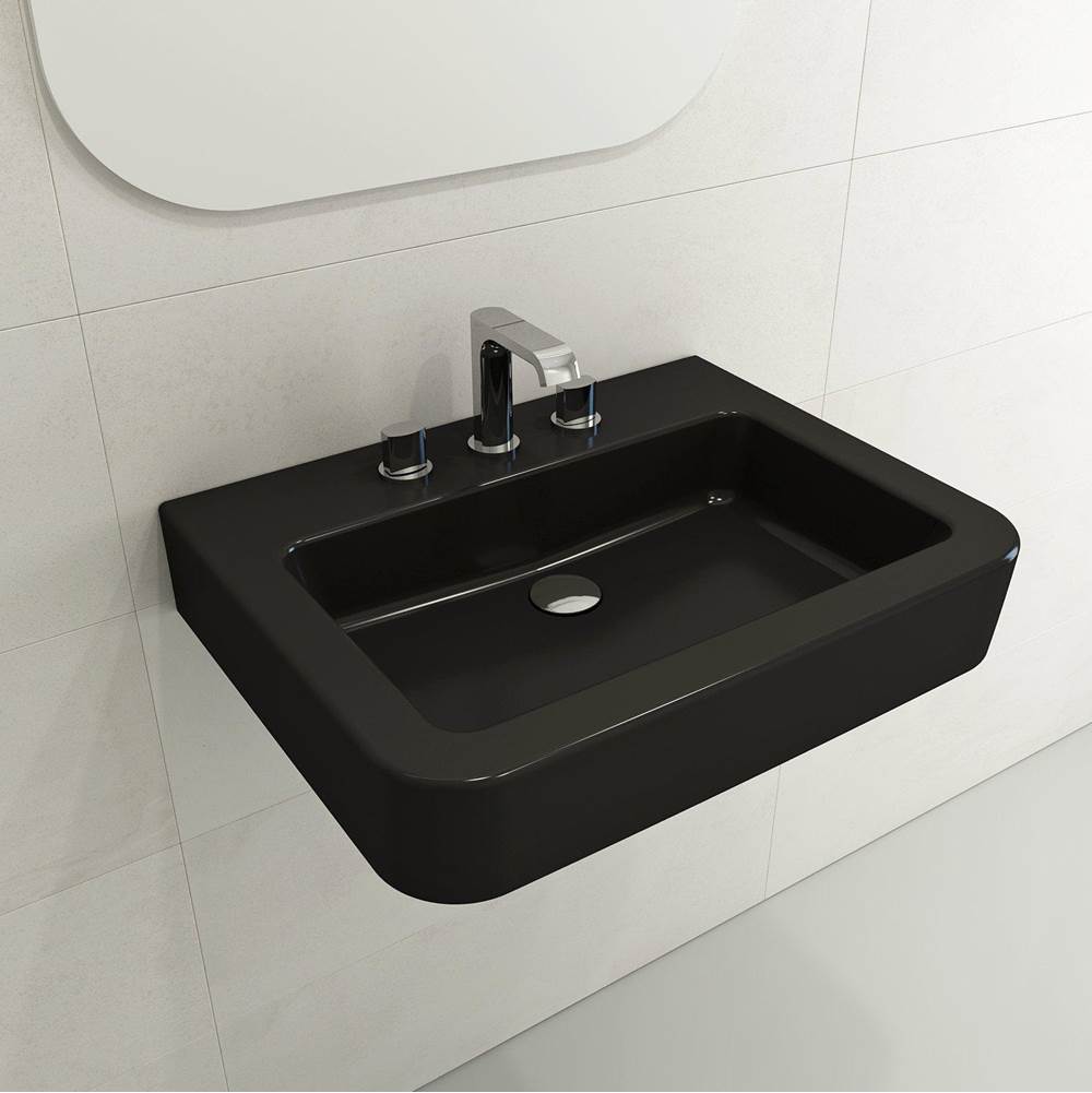 BOCCHI - Parma Wall-Mounted Sink Fireclay 25.5 in. 3-Hole with Overflow in Matte Black - Matte Black