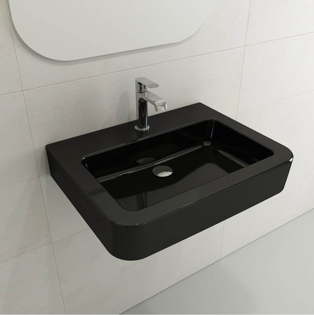 BOCCHI - Parma Wall-Mounted Sink Fireclay 25.5 in. 1-Hole with Overflow in Black - Black