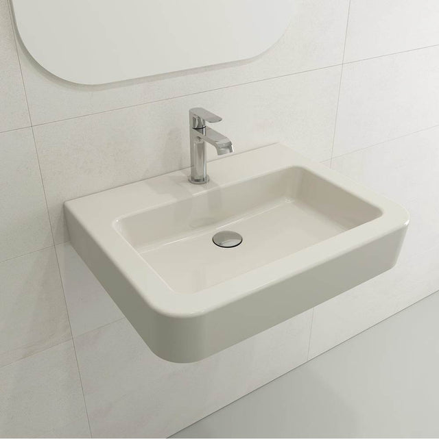 BOCCHI - Parma Wall-Mounted Sink Fireclay 25.5 in. 1-Hole with Overflow in Biscuit - Biscuit