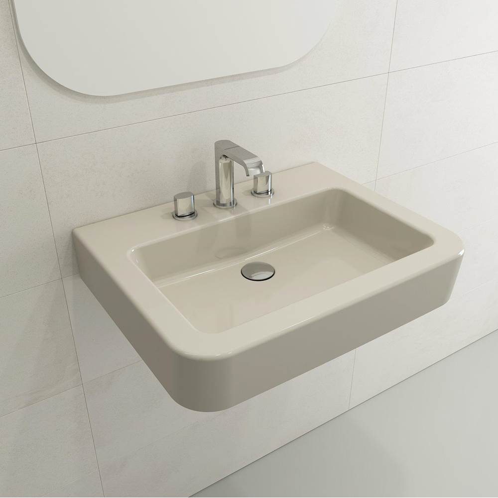 BOCCHI - Parma Wall-Mounted Sink Fireclay 25.5 in. 3-Hole with Overflow in Biscuit - Biscuit