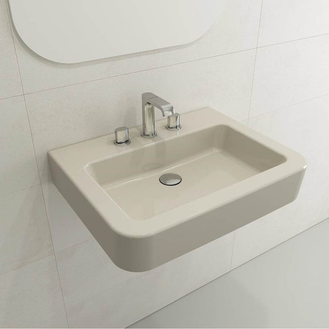 BOCCHI - Parma Wall-Mounted Sink Fireclay 25.5 in. 3-Hole with Overflow in Biscuit - Biscuit