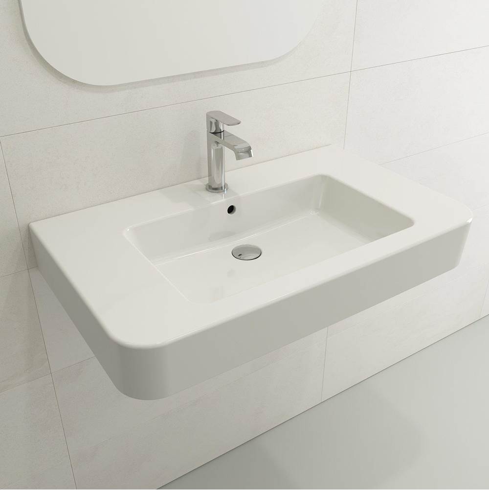 BOCCHI - Parma Wall-Mounted Sink Fireclay 33.5 in. 1-Hole with Overflow in White - White