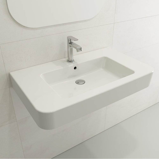 BOCCHI - Parma Wall-Mounted Sink Fireclay 33.5 in. 1-Hole with Overflow in White - White