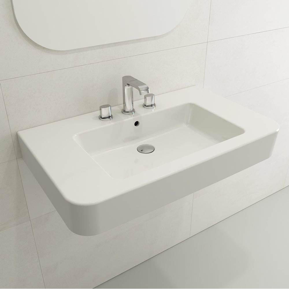 BOCCHI - Parma Wall-Mounted Sink Fireclay 33.5 in. 3-Hole with Overflow in White - White