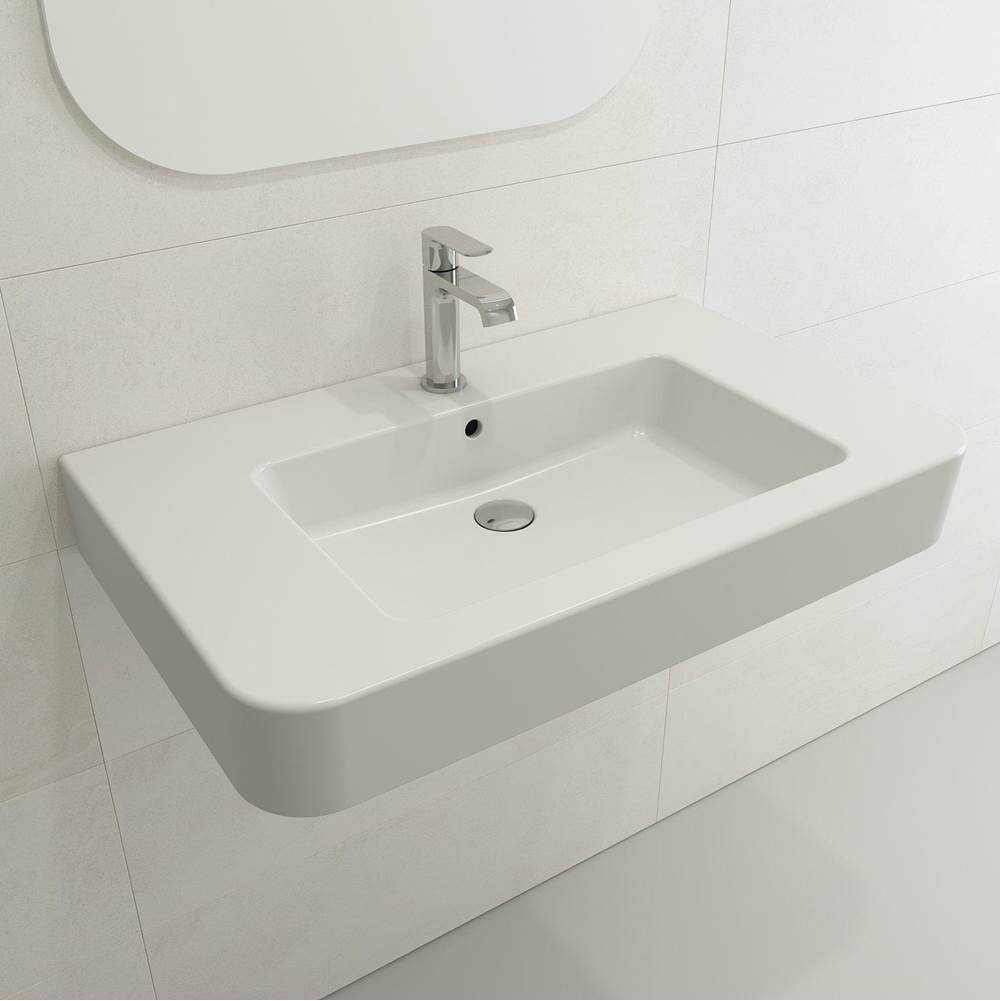 BOCCHI - Parma Wall-Mounted Sink Fireclay 33.5 in. 1-Hole with Overflow in Matte White - Matte White