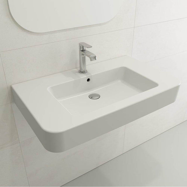 BOCCHI - Parma Wall-Mounted Sink Fireclay 33.5 in. 1-Hole with Overflow in Matte White - Matte White