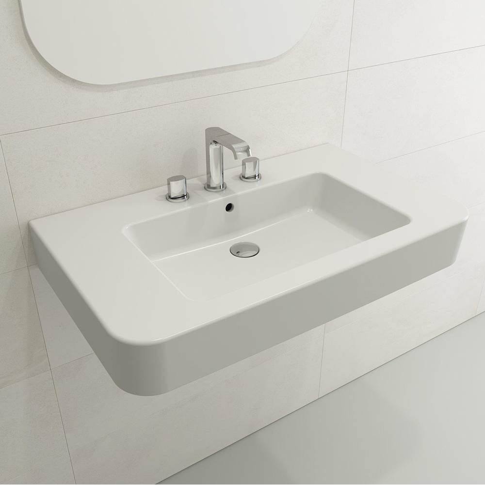BOCCHI - Parma Wall-Mounted Sink Fireclay 33.5 in. 3-Hole with Overflow in Matte White - Matte White