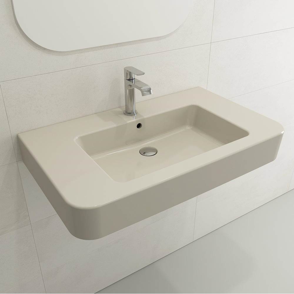BOCCHI - Parma Wall-Mounted Sink Fireclay 33.5 in. 1-Hole with Overflow in Biscuit - Biscuit