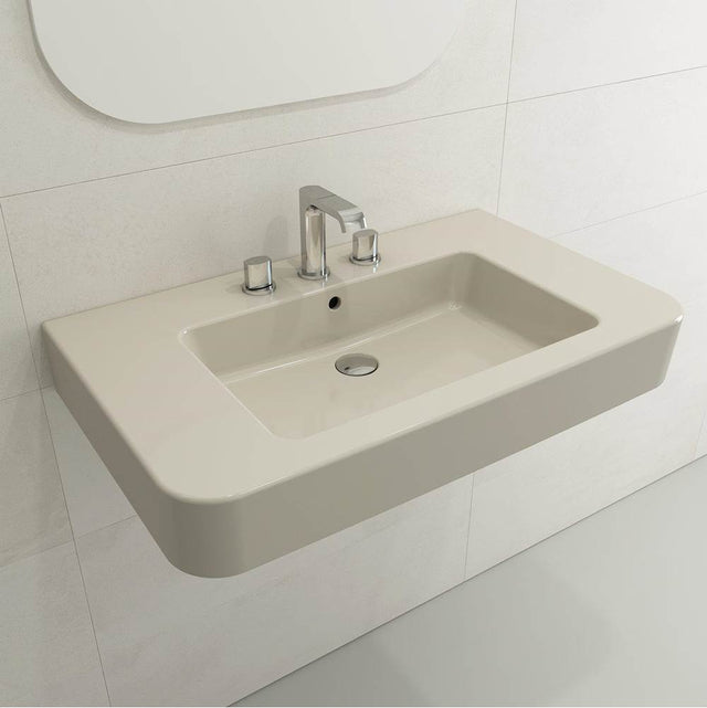 BOCCHI - Parma Wall-Mounted Sink Fireclay 33.5 in. 3-Hole with Overflow in Biscuit - Biscuit