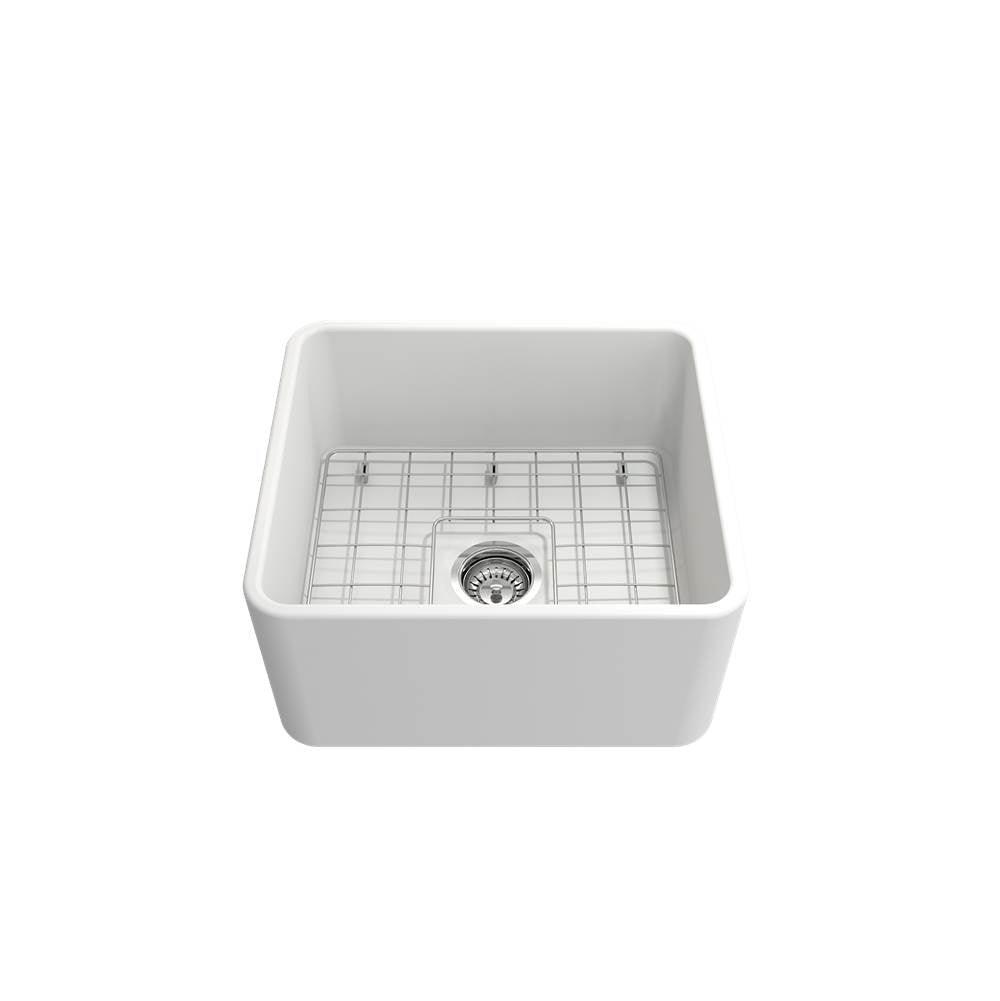Classico Farmhouse Apron Front Fireclay 20 in. Single Bowl Kitchen Sink with Protective Bottom Grid and Strainer in White