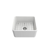 Classico Farmhouse Apron Front Fireclay 20 in. Single Bowl Kitchen Sink with Protective Bottom Grid and Strainer in White