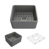 BOCCHI - Classico Farmhouse Apron Front Fireclay 20 in. Single Bowl Kitchen Sink with Protective Bottom Grid and Strainer in Matte Gray - Matte Gray