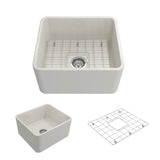 BOCCHI - Classico Farmhouse Apron Front Fireclay 20 in. Single Bowl Kitchen Sink with Protective Bottom Grid and Strainer in Biscuit - Biscuit