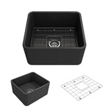 BOCCHI - Classico Farmhouse Apron Front Fireclay 20 in. Single Bowl Kitchen Sink with Protective Bottom Grid and Strainer in Matte Dark Gray - Matte Dark Gray