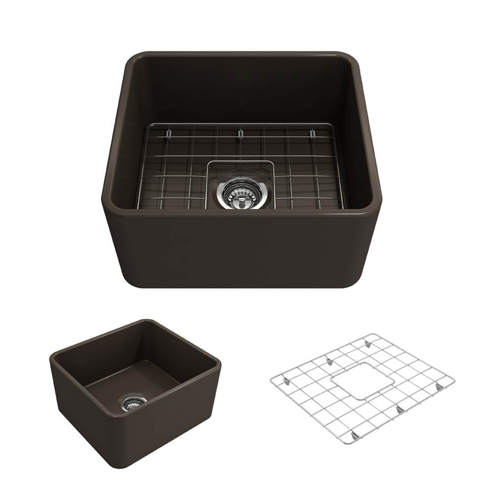BOCCHI - Classico Farmhouse Apron Front Fireclay 20 in. Single Bowl Kitchen Sink with Protective Bottom Grid and Strainer in Matte Brown - Matte Brown