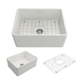 BOCCHI - Classico Farmhouse Apron Front Fireclay 24 in. Single Bowl Kitchen Sink with Protective Bottom Grid and Strainer in White - White