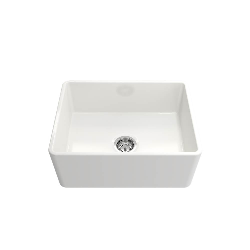 Classico Farmhouse Apron Front Fireclay 24 in. Single Bowl Kitchen Sink with Protective Bottom Grid and Strainer in White