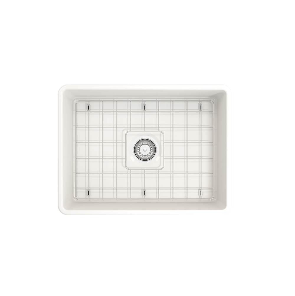 Classico Farmhouse Apron Front Fireclay 24 in. Single Bowl Kitchen Sink with Protective Bottom Grid and Strainer in White