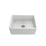 Classico Farmhouse Apron Front Fireclay 24 in. Single Bowl Kitchen Sink with Protective Bottom Grid and Strainer in White