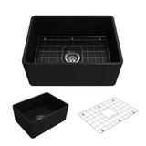 BOCCHI - Classico Farmhouse Apron Front Fireclay 24 in. Single Bowl Kitchen Sink with Protective Bottom Grid and Strainer in Matte Black - Matte Black