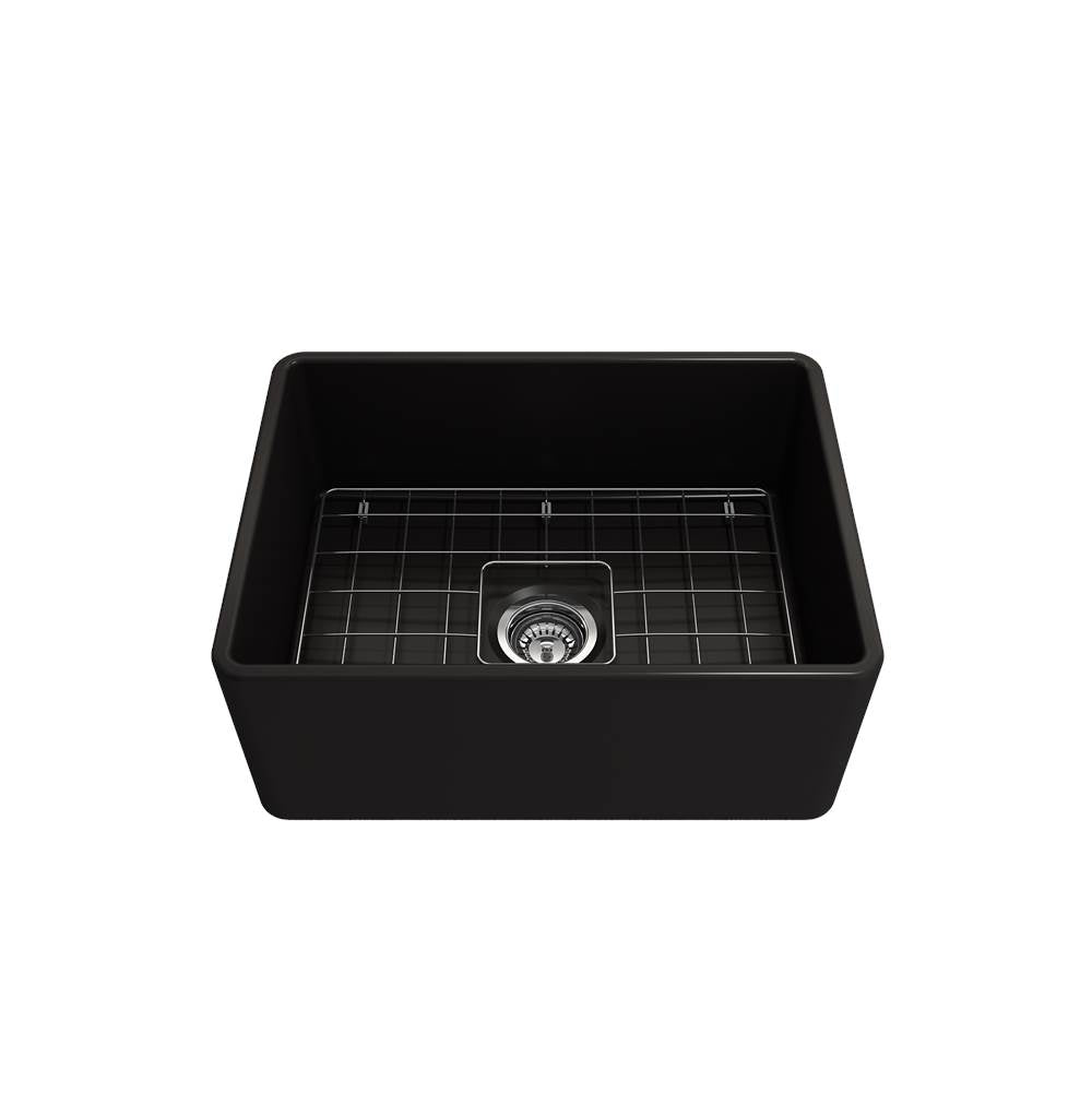 Classico Farmhouse Apron Front Fireclay 24 in. Single Bowl Kitchen Sink with Protective Bottom Grid and Strainer in White