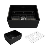 BOCCHI - Classico Farmhouse Apron Front Fireclay 24 in. Single Bowl Kitchen Sink with Protective Bottom Grid and Strainer in Black - Black