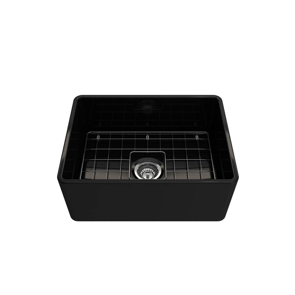 Classico Farmhouse Apron Front Fireclay 24 in. Single Bowl Kitchen Sink with Protective Bottom Grid and Strainer in White