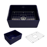 BOCCHI - Classico Farmhouse Apron Front Fireclay 24 in. Single Bowl Kitchen Sink with Protective Bottom Grid and Strainer in Sapphire Blue - Sapphire Blue