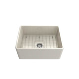 Classico Farmhouse Apron Front Fireclay 24 in. Single Bowl Kitchen Sink with Protective Bottom Grid and Strainer in White