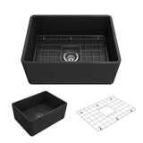 BOCCHI - Classico Farmhouse Apron Front Fireclay 24 in. Single Bowl Kitchen Sink with Protective Bottom Grid and Strainer in Matte Dark Gray - Matte Dark Gray