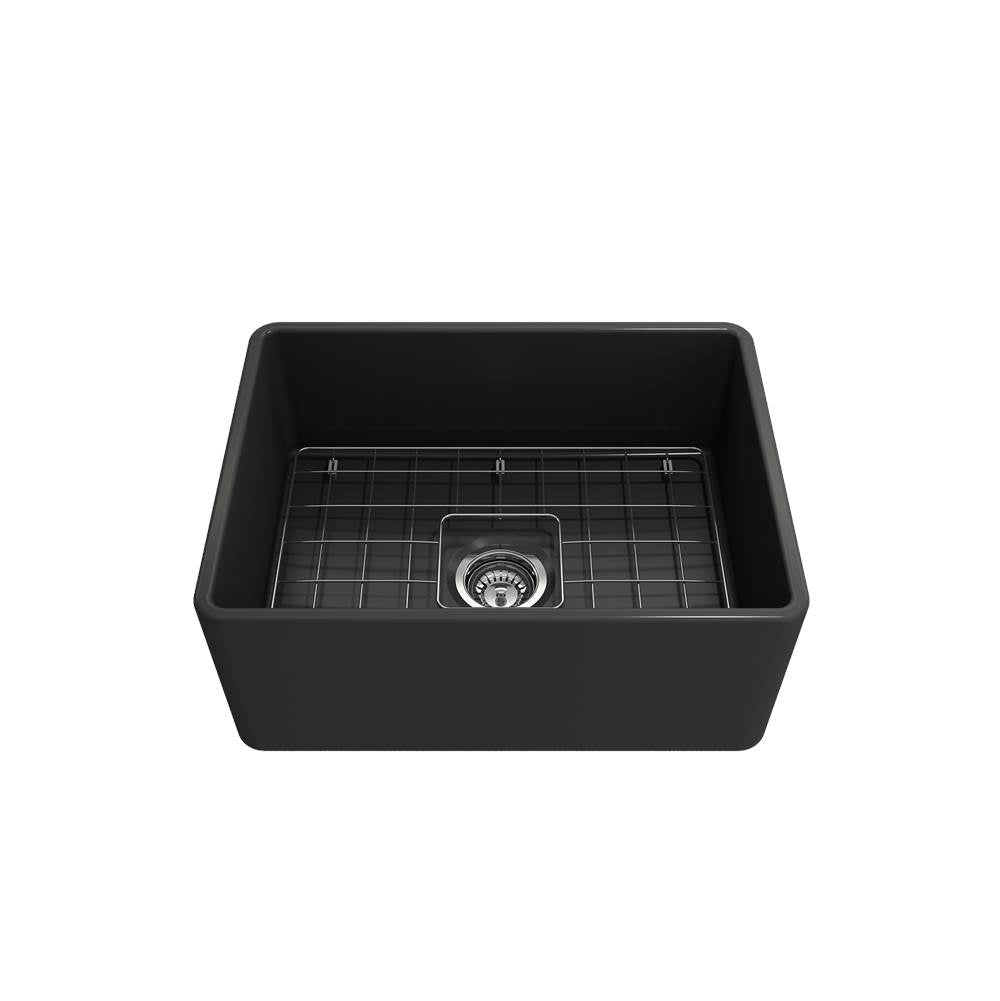 Classico Farmhouse Apron Front Fireclay 24 in. Single Bowl Kitchen Sink with Protective Bottom Grid and Strainer in White
