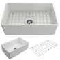 BOCCHI - Classico Farmhouse Apron Front Fireclay 30 in. Single Bowl Kitchen Sink with Protective Bottom Grid and Strainer in White - White